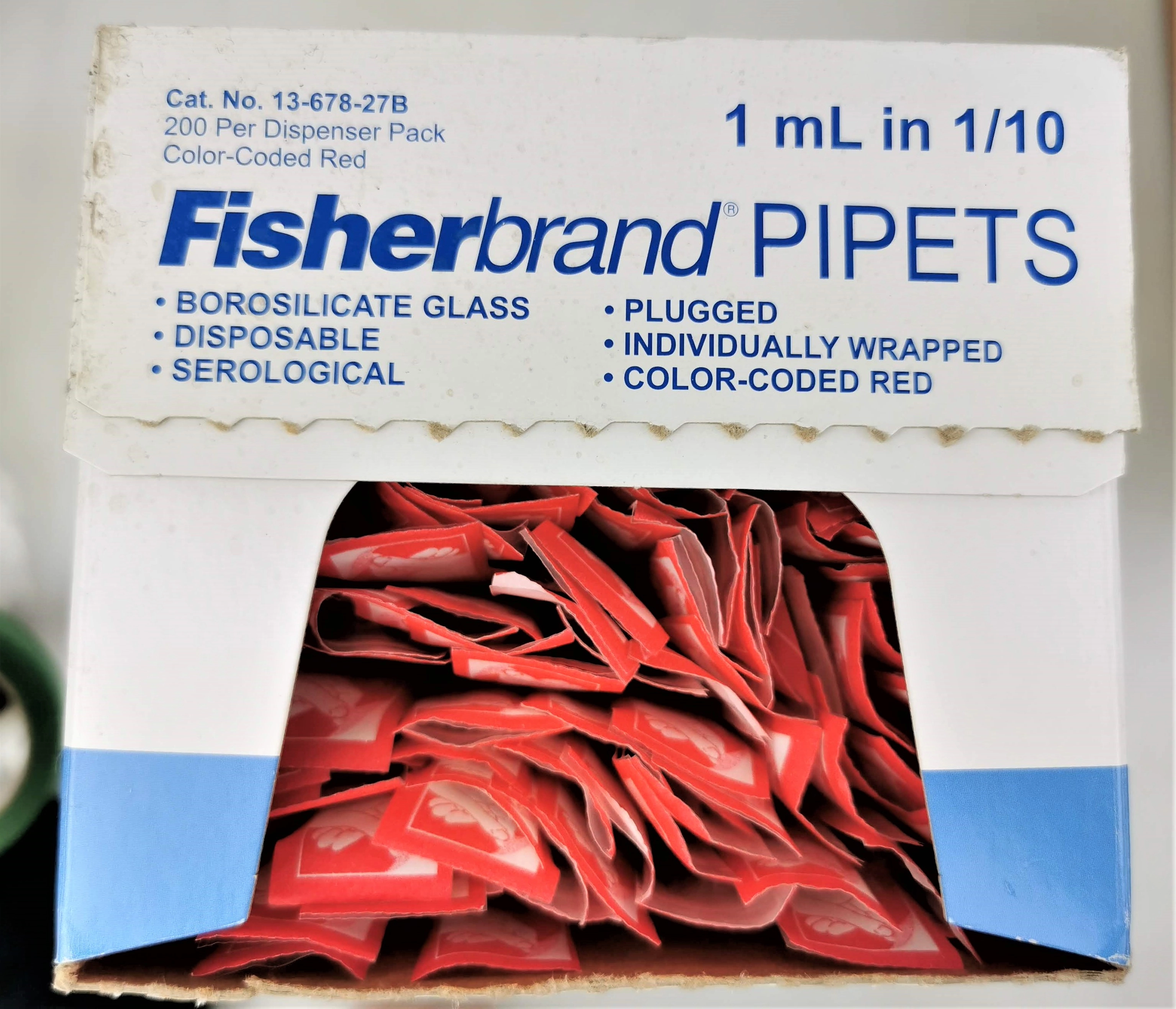 Fisherbrand 13-678-27B Glass Disposable Serological Pipets - 1mL in 1/10 (Pack of 166)