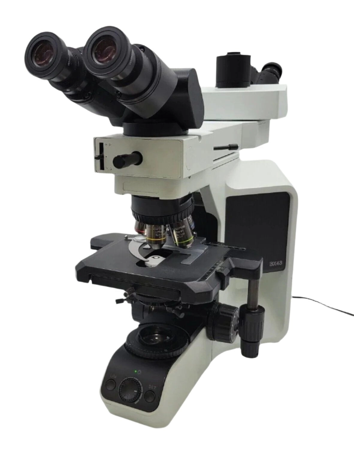 Olympus Microscope BX43 w/ Fluorites, Trinocular Head, &amp; Dual Bridge Pathology (Dual Head)