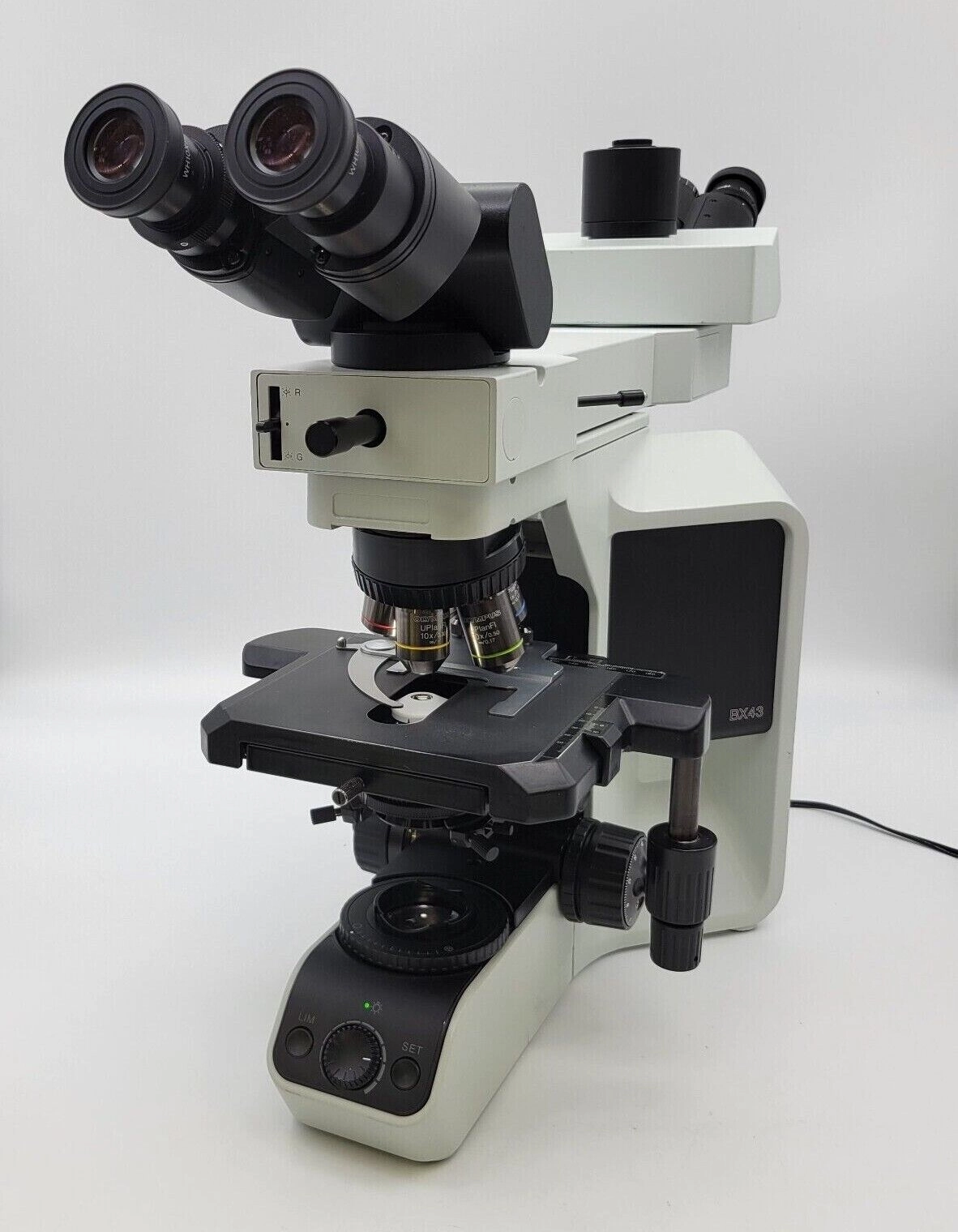 Olympus Microscope BX43 w/ Fluorites, Trinocular Head, &amp; Dual Bridge Pathology (Dual Head)
