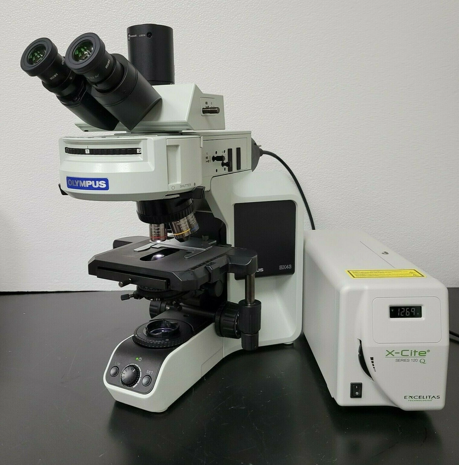 Olympus Microscope BX43 with Fluorites, Fluorescence, &amp; X-Cite Lite Illumination