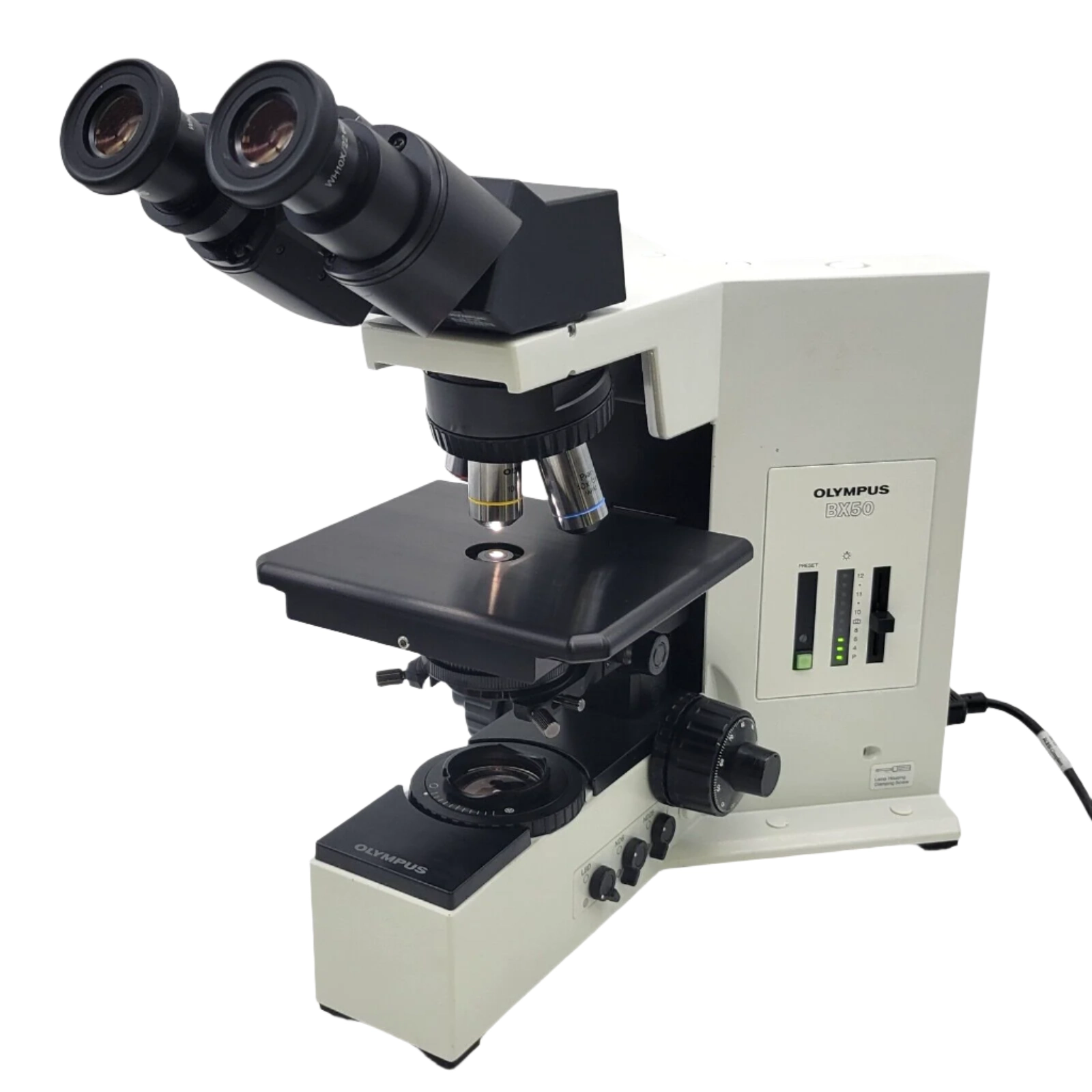 Olympus Microscope BX50 w. Binocular Head, Fixed Stage &amp; 4x, 10x, 40x Objectives