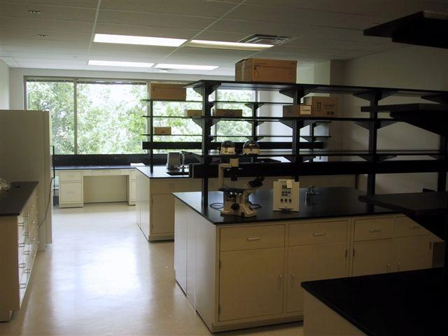AMS 12 foot Metal Laboratory Casework Island Assembly with Two Kneehole Cabinets