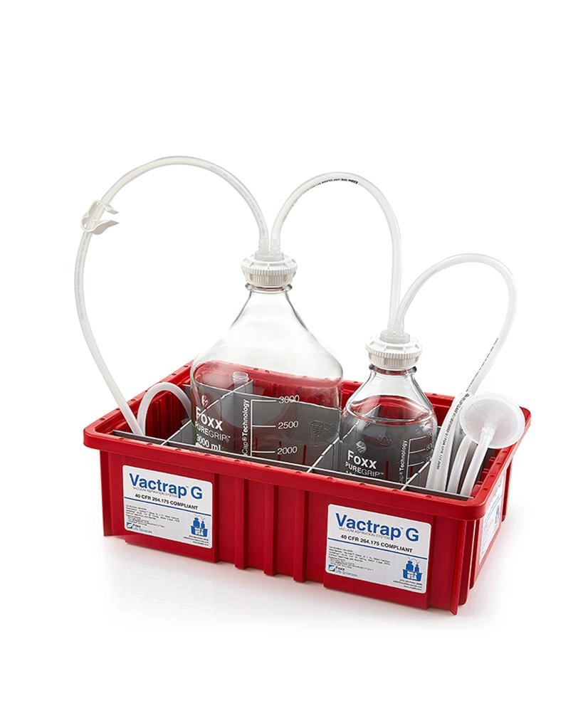 Foxx Life Sciences 30R-3101-FLS Vactrap&trade; G, 3L + 1L, Glass Bottles, Red Bin, GL45 Cap w/1/4" ID Tubing