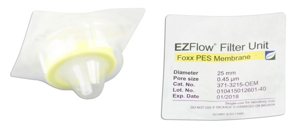 Foxx Life Sciences 371-3215-OEM EZFlow  Syringe Filter, 0.45µm PES, 25mm, Sterile, 100/pack