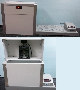 CHALLENGE TECHNOLOGY 8 PLACE MAGNETIC STIRRER, MODEL NO: M3-308, NO: 03190397, 1) BOX COVER WITH STE
