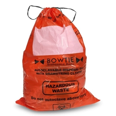 Mtc Bio 25 x 35" BowTie Biohazard Drawstring, Red Autoclave Bags PK/100 A8001R