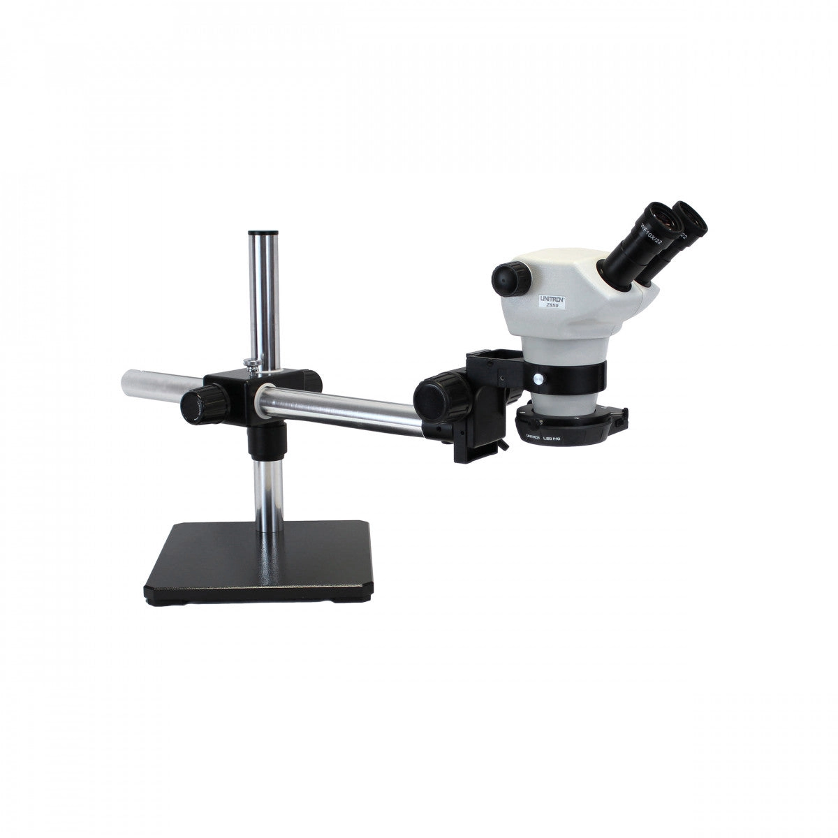 Unitron Z850 Zoom Stereo Microscope, Binocular, Boom Stand, 0.5x Aux Objective, LED140 Ring Light