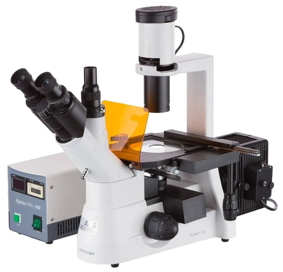 AmScope 40X-400X Trinocular Inverted Epi-fluorescence Microscope