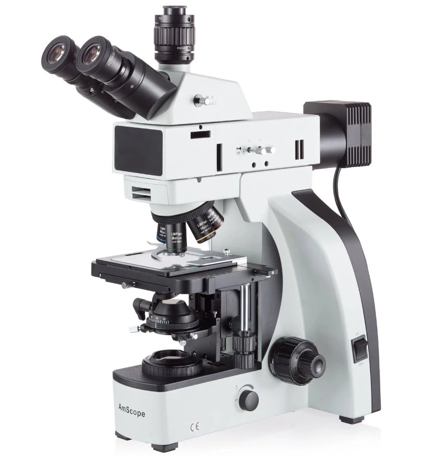 AmScope 50X-500X Trinocular Dual-Illumination Metallurgical Compound Microscope