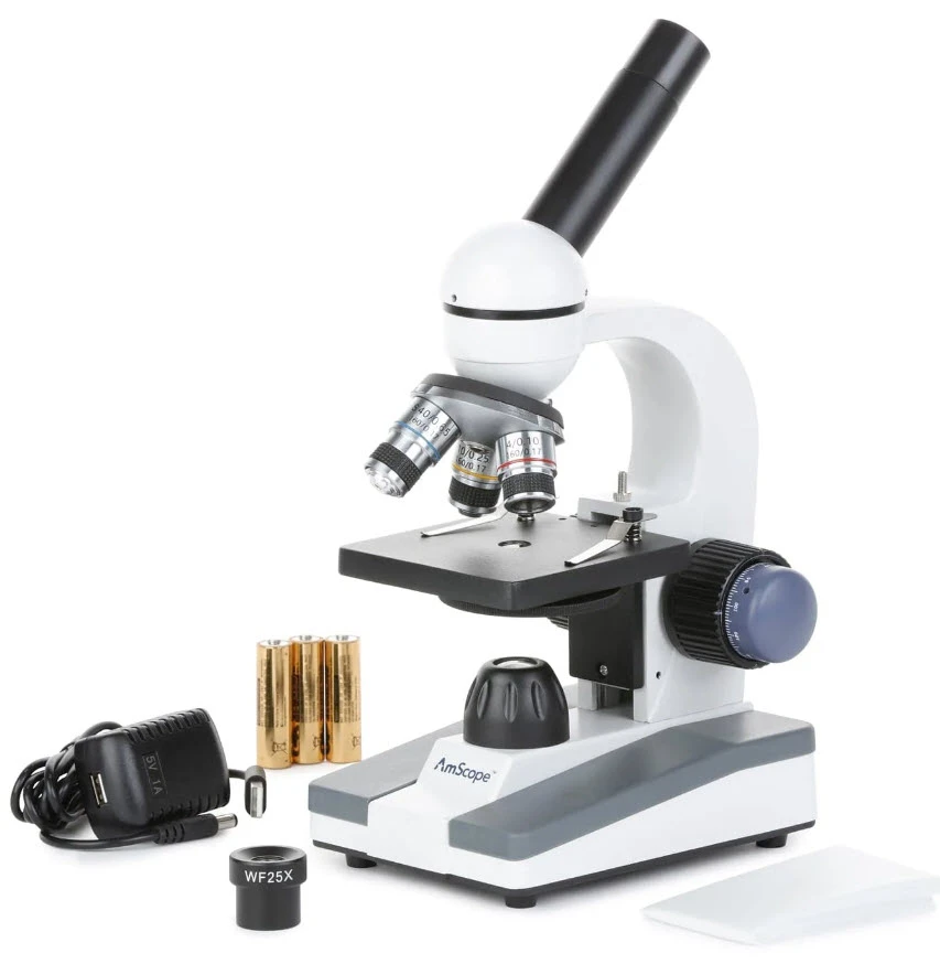 AmScope 40X-1000X Portable LED Monocular Student Microscope