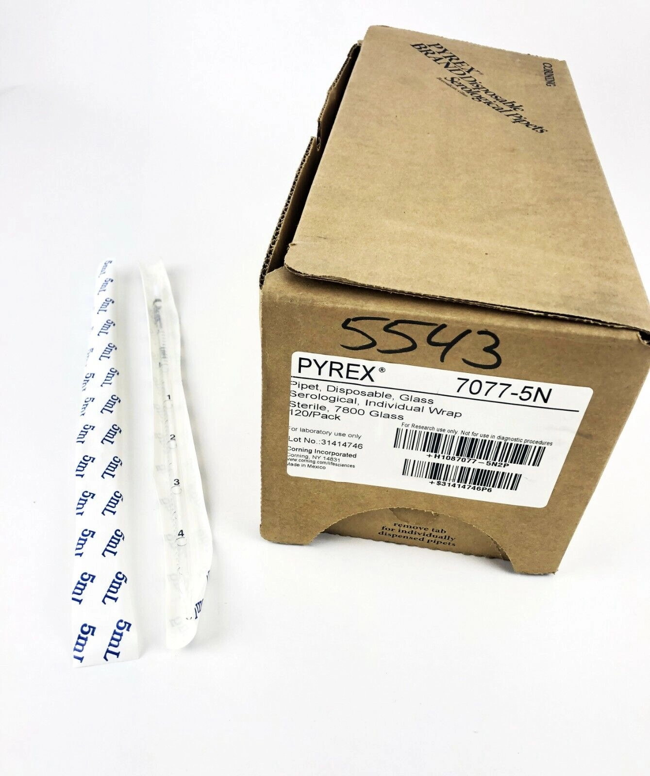 5ml Disposable Glass Serological Pipette, Pyrex 70