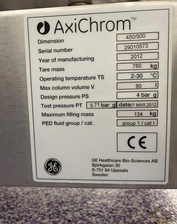 GE Healtchare AxiChrom 450/500 45 CM Chromatography Column