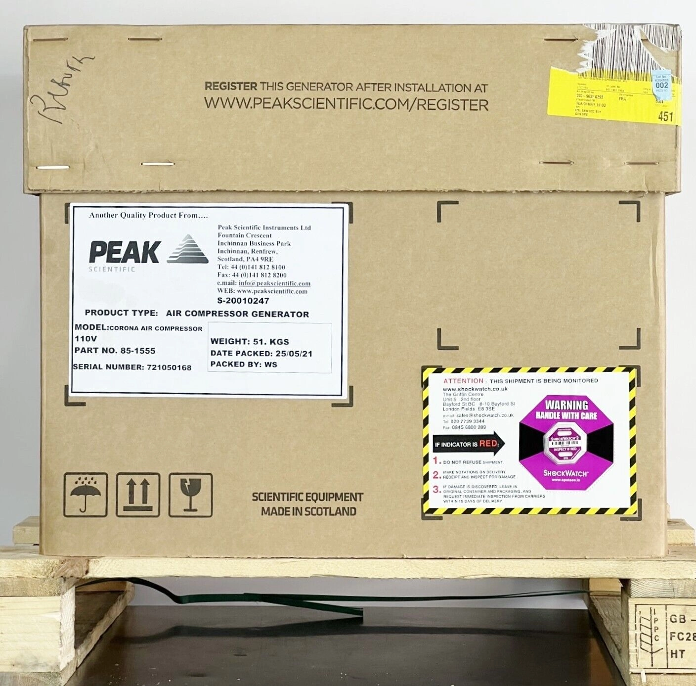 Peak Scientific Corona Air Compressor 85-1555 (Bra