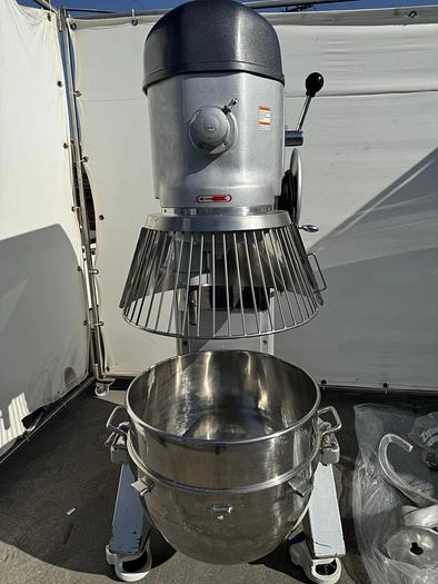 Anvil 60 quart Planetary Mixer with stainless steel guard, bowl, paddle, whisk and hook.