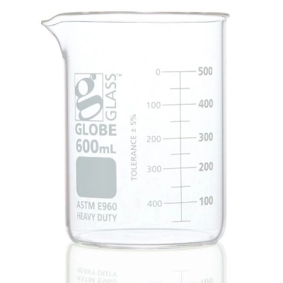 Globe Scientific 600mL Beaker, Globe Glass, Low Form Griffin Style, Heavy Duty, Dual BOX/12 8020600