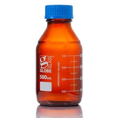 Globe Scientific 500mL Amber Media Bottle, Globe, GL45 Screw Cap, Dual Graduations BOX/10 8110500