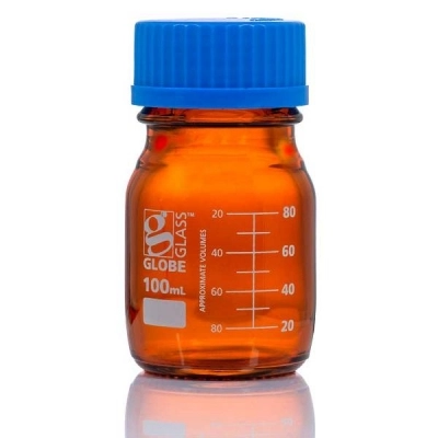 Globe Scientific 100mL Amber Media Bottle, Globe, GL45 Screw Cap, Dual Graduations BOX/10 8110100