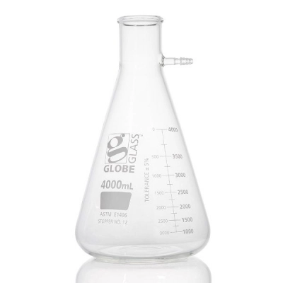 Globe Scientific 4000mL Flask, Filter, Globe Glass, Dual Graduations 8454000