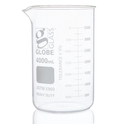 Globe Scientific 4000mL Beaker, Globe Glass, Low Form Griffin Style, Heavy Duty, Dual 8024000