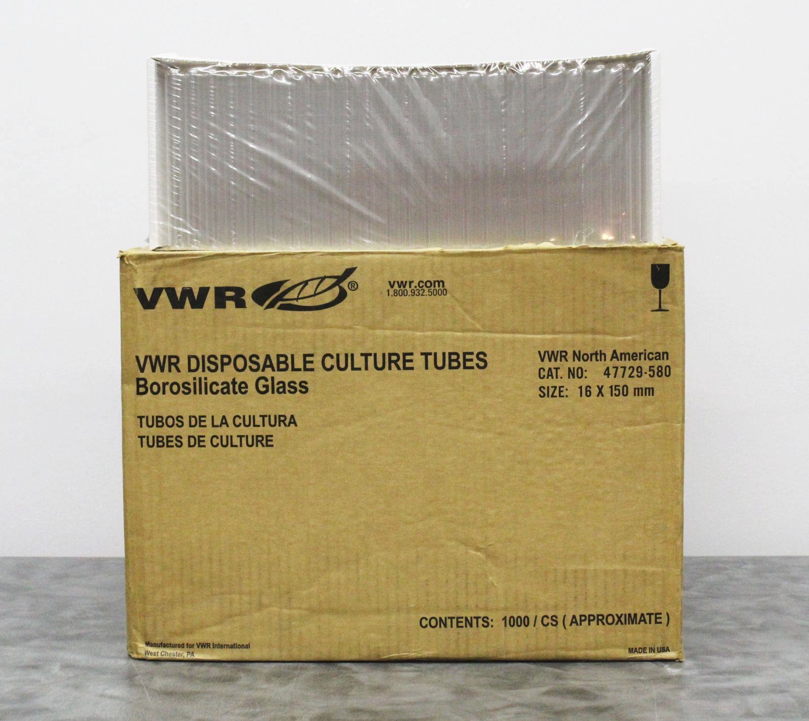 NEW VWR 30825-443 Disposable Culture Tubes Lime Glass 18x150 mm Case of 500