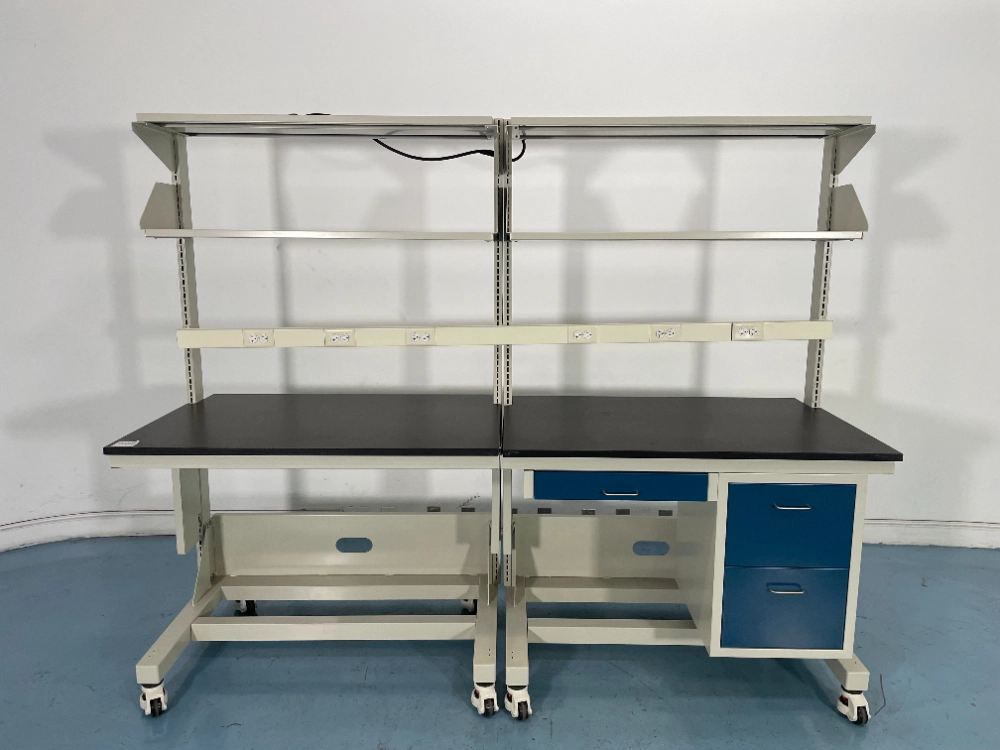 8' Portable Lab Bench w/ Upper Mounted Shelving | LabX.com