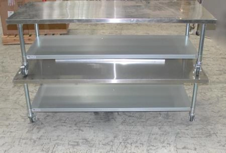 Uline Stainless Steel Tables, Two H8965 and One Solid top Steel wire cart H-7489