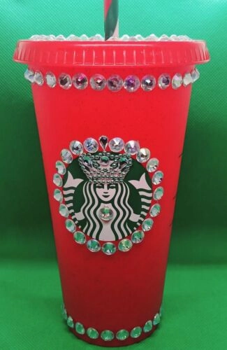 STARBUCKS RED HOLIDAY CUPS w/Rhinestones (Stones A