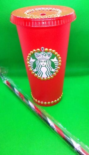 Starbucks Cold Cup Red with Gold Rhinestones (Extr
