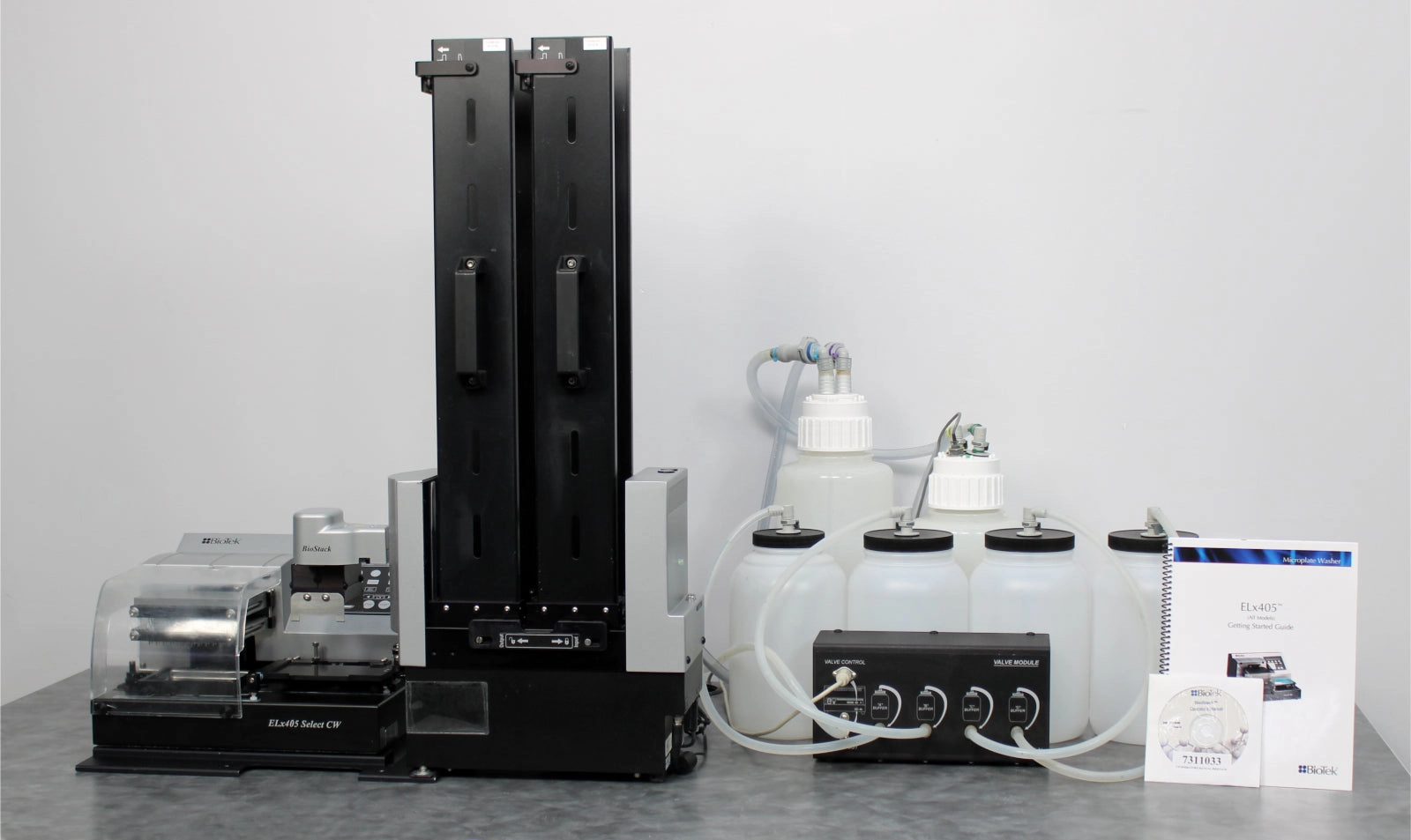 BioTek ELx405 Select CW Microplate Washer &amp; BioStack with Pump &amp; Valve Module