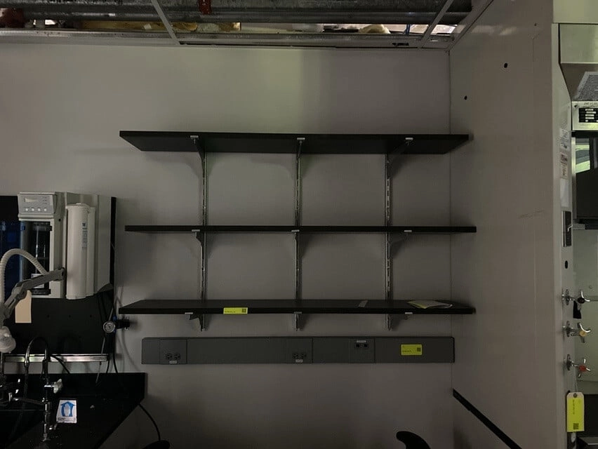 5' Epoxy Open Shelves, Black Top, Brackets &amp; Hooks Separate