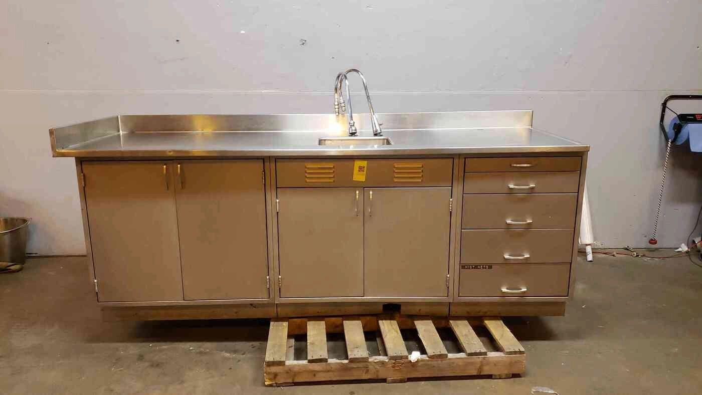 Used Kewaunee 8' Stainless Steel Lab Casework Benches w/ 2 Faucets Doors &amp; Drawers (SKU: 3999AA)