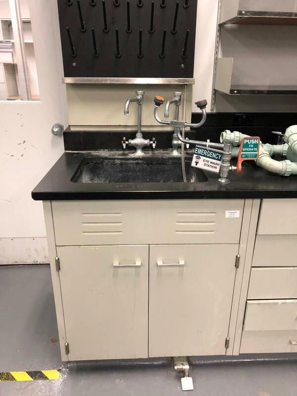 Lab Sinks each with 2 faucets and eyewash station 30"x22"x36" deep
