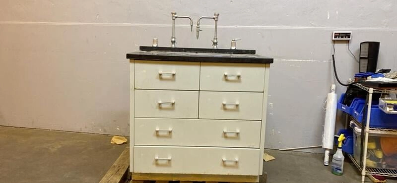 3' St Charles 6 Drawer Casework Bench w/ Counter Top &amp; Utility Backsplash