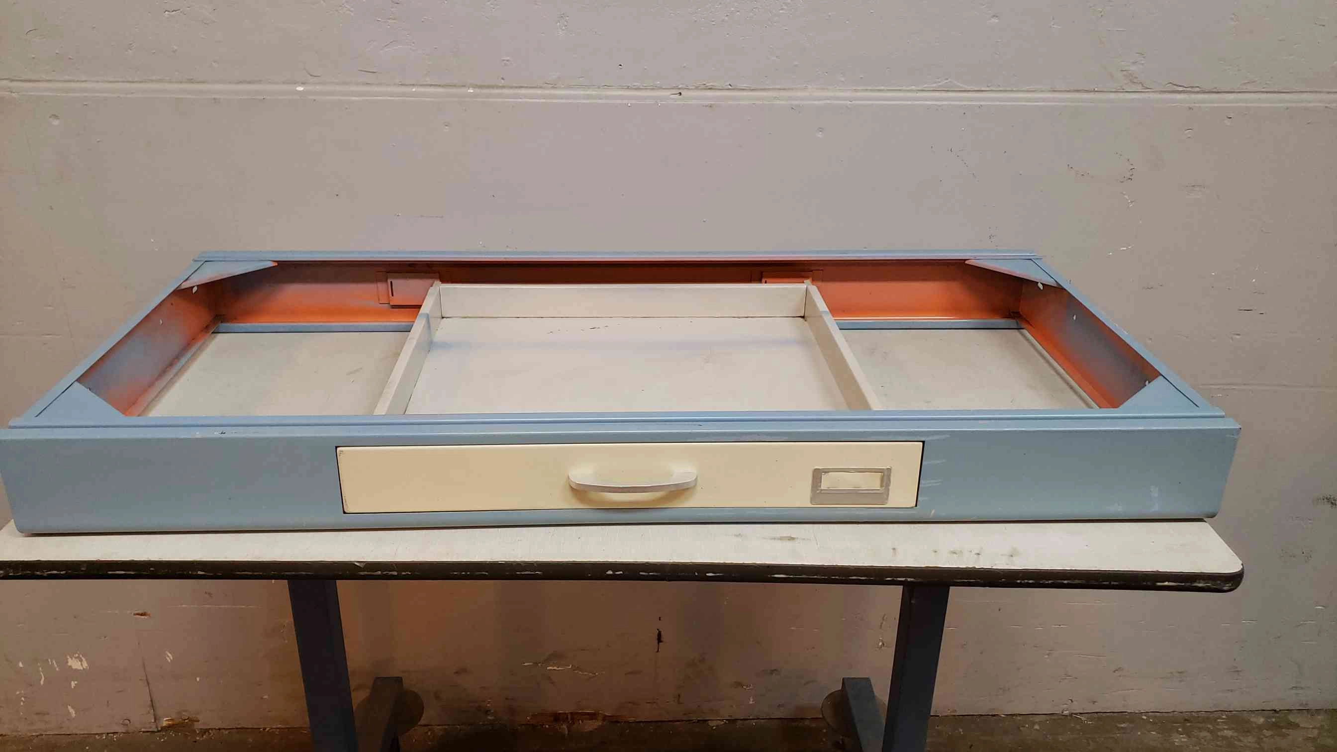 4' Blue Kewaunee Single Drawer Apron Metal Casework(1373AA)