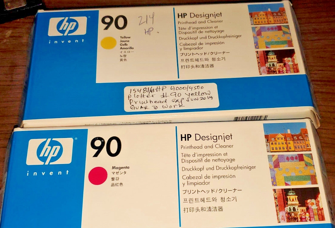 HP # 90 YELLOW AND MAGENTA PRINTHEADS FOR ONE PRIC