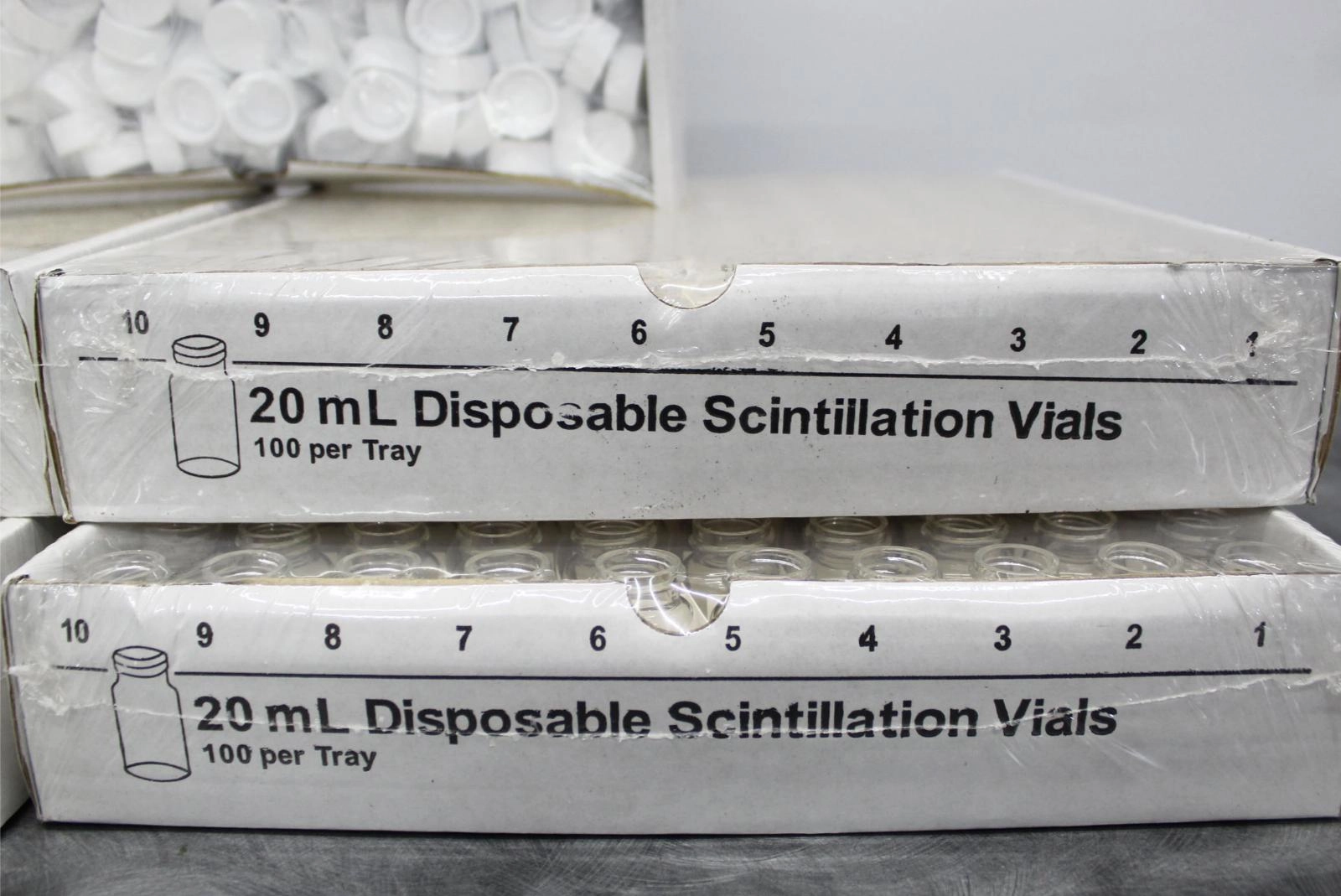 x4 Boxes Disposable Scintillation 20mL Vials 100ct. Each Box w/ x5 Bags