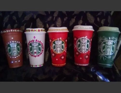 Starbucks Decorated Reusable Coffee/Tea Hot Cup Pl