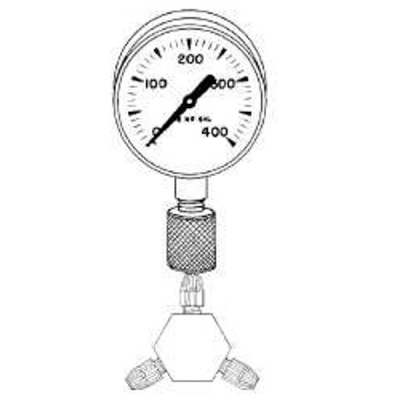 Ace Glass Gauge, Pressure, Complete, 0-400Psi, Brass Internal Materials, 1/4In Male Bottom 13385-35