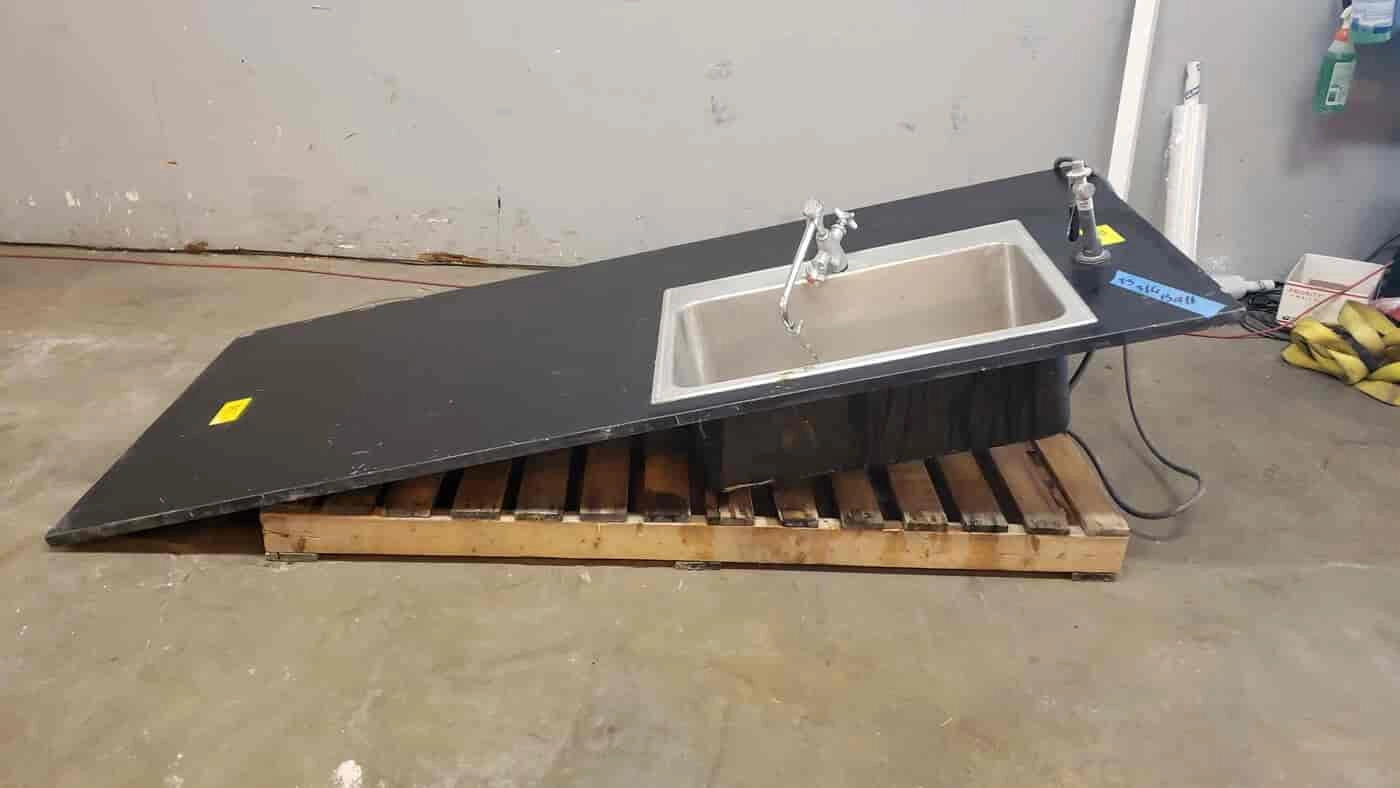 Used 7' Stainless Steel Sink W/ Black Epoxy Countertop (SKU: 2077AA)
