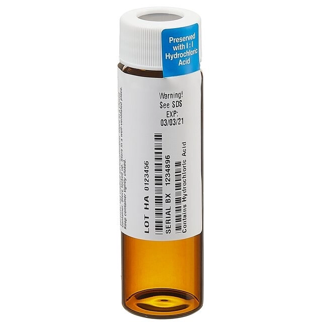 Chemically-Preserved Environmental Sample Containers, 40mL amber septa vial with 0.5mL 1:1 HCL