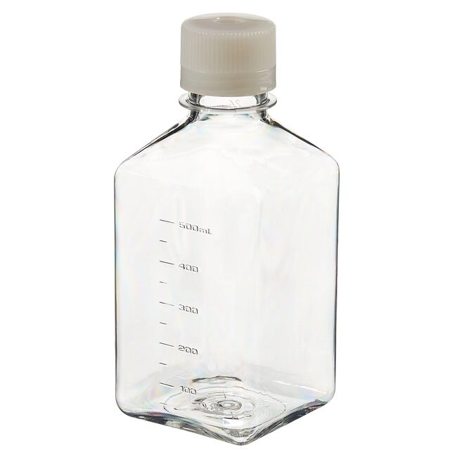 Nalgene Square PETG Media Bottles with Septum Closure: Sterile, Shrink-Wrapped Trays