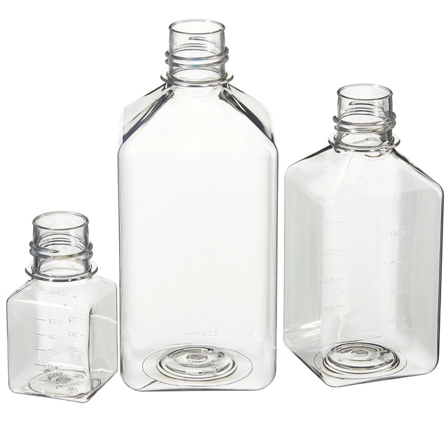 Nalgene Square PET Media Bottles without Closure: Sterile, Shrink-Wrapped Trays