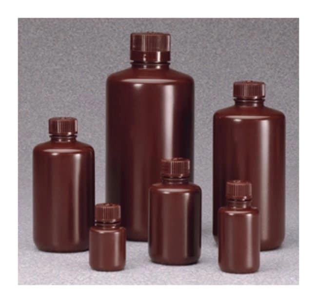 Nalgene Boston Round Narrow-Mouth Opaque Amber HDPE Bottles with Closure: Bulk Pack