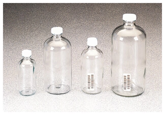 I-Chem Boston Round Narrow-Mouth Clear Glass Bottles with Closure