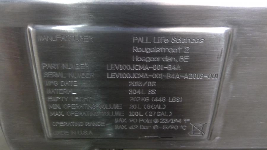 Pall LEV100JCMA-001-B4A Stainless Steel Jacketed Mixer Tank 100 Liter ...