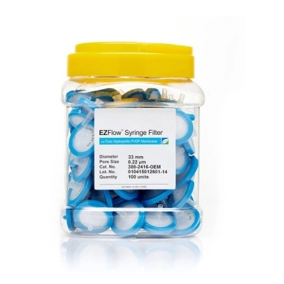 Foxx Life Sciences EZFlow 33mm Syringe Filter, .2&mu;m Hydrophilic (PVDF), 100/Pack 388-2416-OEM