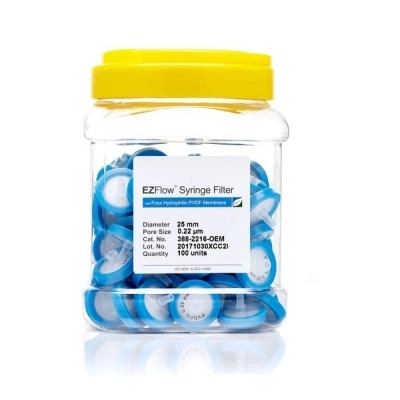 Foxx Life Sciences EZFlow 25mm Syringe Filter, .2&micro;m Hydrophilic (PVDF), 100/Pack 388-2216-OEM