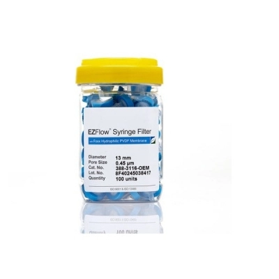 Foxx Life Sciences EZFlow 13mm Syringe Filter, .45&mu;m Hydrophilic (PVDF), 100/Pack 388-3116-OEM