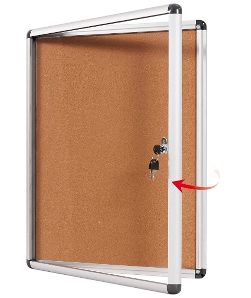 Swansea Enclosed Cork Bulletin Board w/ Locking Glass Door & Keys 38x28 (9xA4) - 3374262