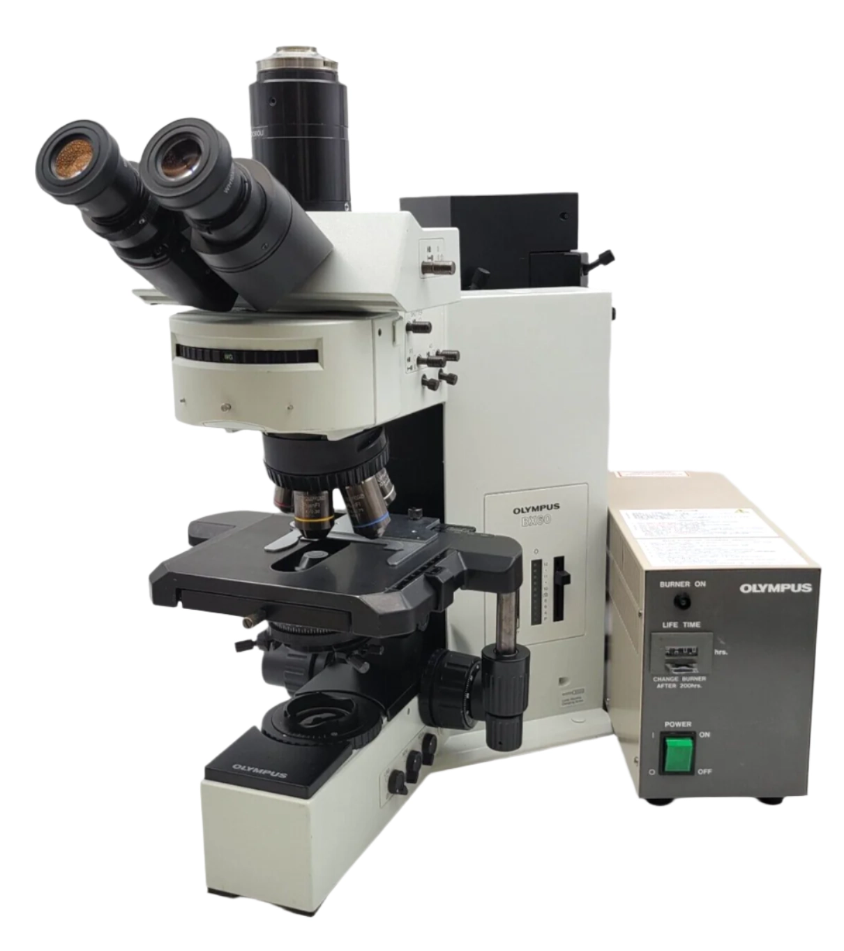 Olympus Microscope BX60 w. Fluorescence, Fluorite Objectives, &amp; Trinocular Head